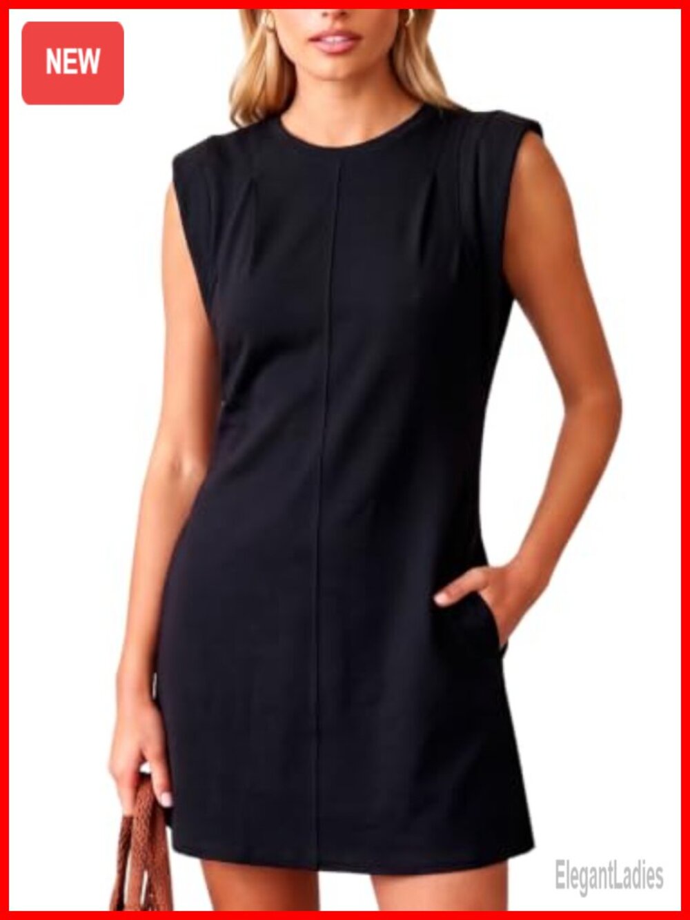 Women Pleated Crew Neck Cap Sleeve Mini T Shirt Dress with Pockets